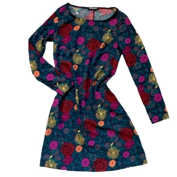 American Apparel USA Gia Mini Dress Knit Floral Roses Sz XS Long Sleeve #256C - Picture 4 of 7